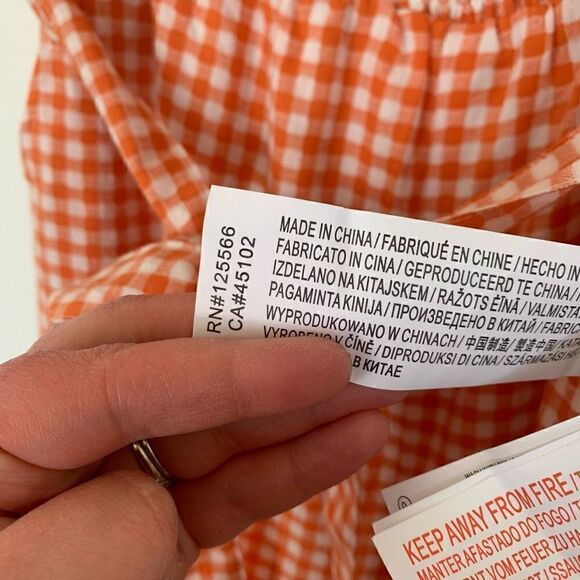 MINKPINK orange gingham picnic smocked strapless wide leg jumpsuit - Picture 7 of 11